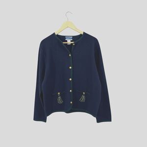 Vintage Pendleton Large Wool Sweater Button Cardigan Navy Blue Classic Womens